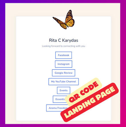 QR Code landing page showing buttons to url links