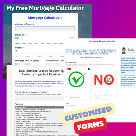 screenshot of customised forms created
